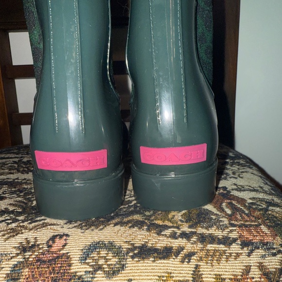 Coach Rainie Signature Sock Rain Boots Green Pink Logo Size 8 - Picture 12 of 15